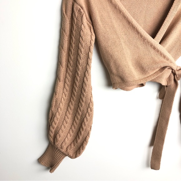 TULAROSA Brown Front Wrap Cropped Sweater - Picture 5 of 7